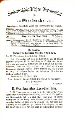 Landwirthschaftliches Vereinsblatt für Oberfranken Donnerstag 25. April 1878