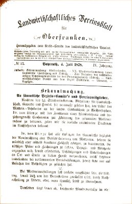 Landwirthschaftliches Vereinsblatt für Oberfranken Donnerstag 4. Juli 1878