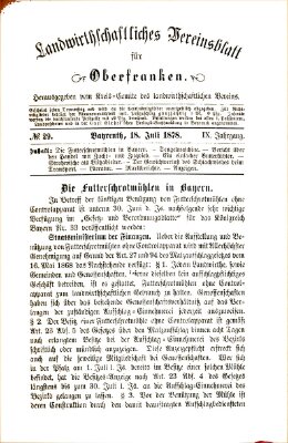 Landwirthschaftliches Vereinsblatt für Oberfranken Donnerstag 18. Juli 1878