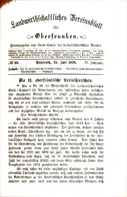 Landwirthschaftliches Vereinsblatt für Oberfranken Donnerstag 25. Juli 1878