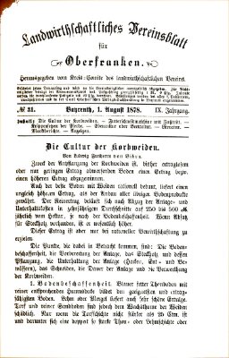 Landwirthschaftliches Vereinsblatt für Oberfranken Donnerstag 1. August 1878