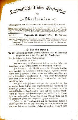 Landwirthschaftliches Vereinsblatt für Oberfranken Donnerstag 29. August 1878