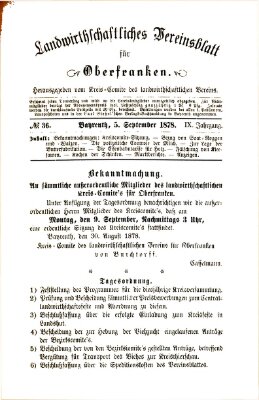 Landwirthschaftliches Vereinsblatt für Oberfranken Donnerstag 5. September 1878