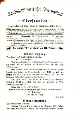 Landwirthschaftliches Vereinsblatt für Oberfranken Donnerstag 17. Oktober 1878