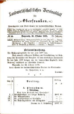 Landwirthschaftliches Vereinsblatt für Oberfranken Donnerstag 31. Oktober 1878