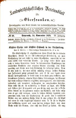 Landwirthschaftliches Vereinsblatt für Oberfranken Donnerstag 14. November 1878