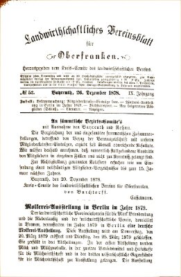 Landwirthschaftliches Vereinsblatt für Oberfranken Donnerstag 26. Dezember 1878