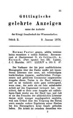 Göttingische gelehrte Anzeigen (Göttingische Zeitungen von gelehrten Sachen) Mittwoch 9. Januar 1878