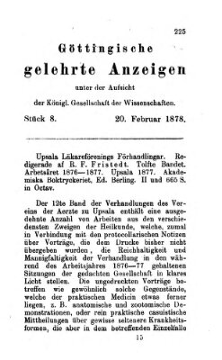 Göttingische gelehrte Anzeigen (Göttingische Zeitungen von gelehrten Sachen) Mittwoch 20. Februar 1878