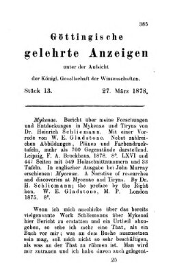 Göttingische gelehrte Anzeigen (Göttingische Zeitungen von gelehrten Sachen) Mittwoch 27. März 1878