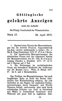 Göttingische gelehrte Anzeigen (Göttingische Zeitungen von gelehrten Sachen) Mittwoch 24. April 1878