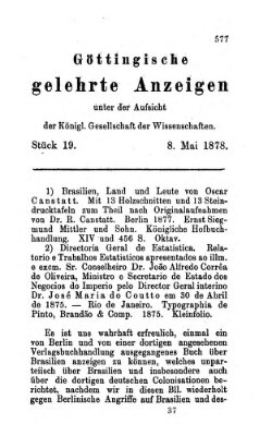 Göttingische gelehrte Anzeigen (Göttingische Zeitungen von gelehrten Sachen) Mittwoch 8. Mai 1878