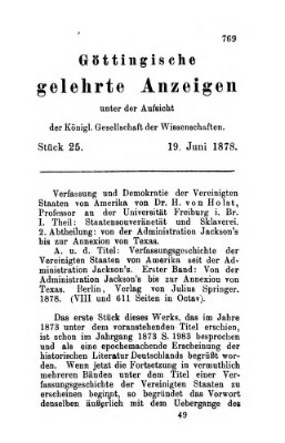 Göttingische gelehrte Anzeigen (Göttingische Zeitungen von gelehrten Sachen) Mittwoch 19. Juni 1878