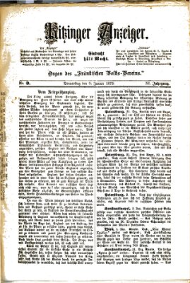 Kitzinger Anzeiger Donnerstag 3. Januar 1878