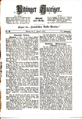 Kitzinger Anzeiger Montag 7. Januar 1878