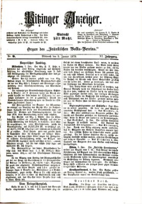 Kitzinger Anzeiger Mittwoch 9. Januar 1878