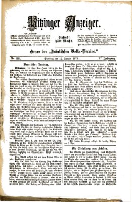 Kitzinger Anzeiger Samstag 12. Januar 1878