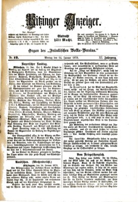 Kitzinger Anzeiger Montag 14. Januar 1878