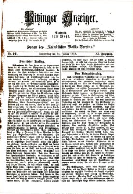 Kitzinger Anzeiger Donnerstag 31. Januar 1878