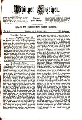 Kitzinger Anzeiger Dienstag 5. Februar 1878