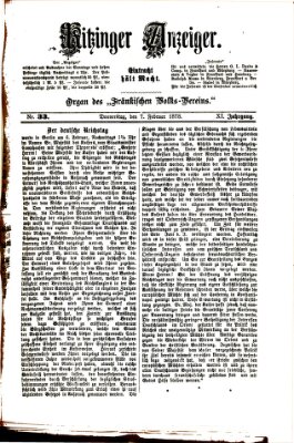 Kitzinger Anzeiger Donnerstag 7. Februar 1878