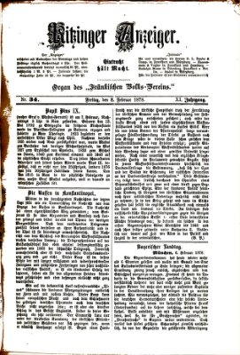 Kitzinger Anzeiger Freitag 8. Februar 1878