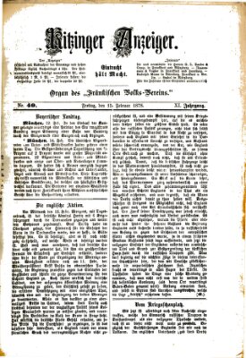 Kitzinger Anzeiger Freitag 15. Februar 1878