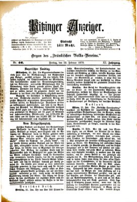 Kitzinger Anzeiger Freitag 22. Februar 1878