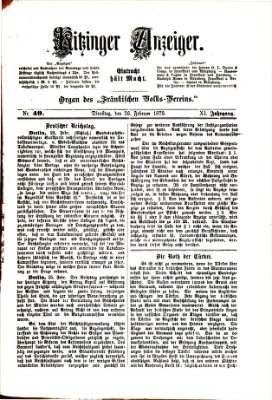 Kitzinger Anzeiger Dienstag 26. Februar 1878