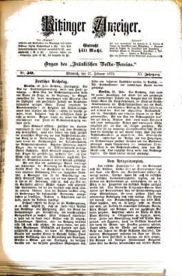 Kitzinger Anzeiger Mittwoch 27. Februar 1878