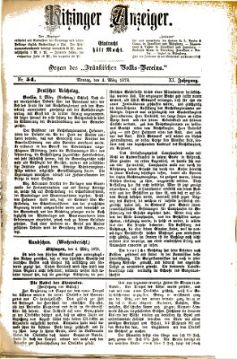 Kitzinger Anzeiger Montag 4. März 1878