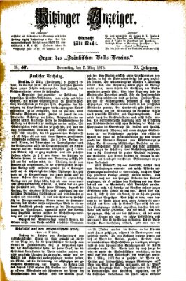 Kitzinger Anzeiger Donnerstag 7. März 1878