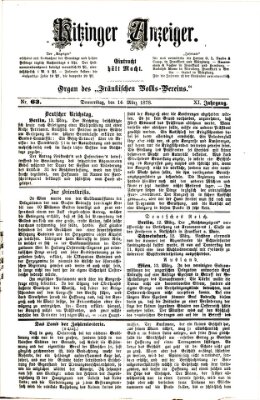 Kitzinger Anzeiger Donnerstag 14. März 1878