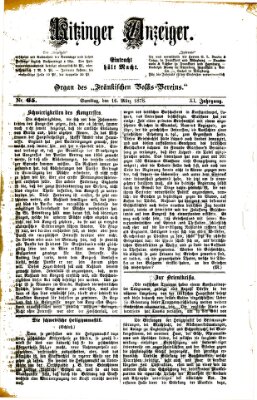 Kitzinger Anzeiger Samstag 16. März 1878