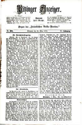 Kitzinger Anzeiger Mittwoch 20. März 1878