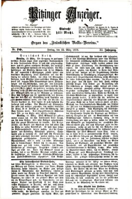 Kitzinger Anzeiger Freitag 22. März 1878