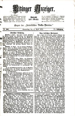 Kitzinger Anzeiger Donnerstag 11. April 1878