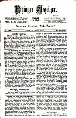 Kitzinger Anzeiger Montag 15. April 1878