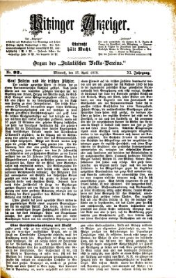 Kitzinger Anzeiger Mittwoch 17. April 1878