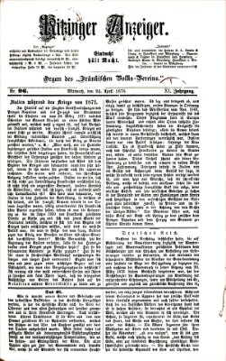 Kitzinger Anzeiger Mittwoch 24. April 1878