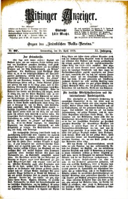 Kitzinger Anzeiger Donnerstag 25. April 1878