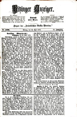 Kitzinger Anzeiger Montag 29. April 1878