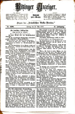 Kitzinger Anzeiger Freitag 31. Mai 1878