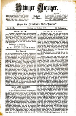 Kitzinger Anzeiger Samstag 15. Juni 1878