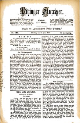 Kitzinger Anzeiger Dienstag 18. Juni 1878