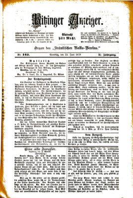 Kitzinger Anzeiger Samstag 22. Juni 1878