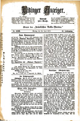 Kitzinger Anzeiger Montag 24. Juni 1878