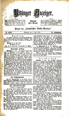 Kitzinger Anzeiger Mittwoch 3. Juli 1878