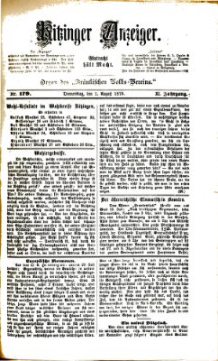 Kitzinger Anzeiger Donnerstag 1. August 1878