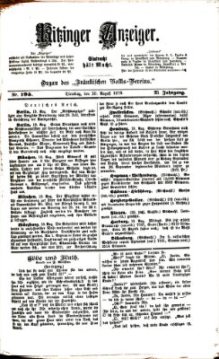 Kitzinger Anzeiger Dienstag 20. August 1878